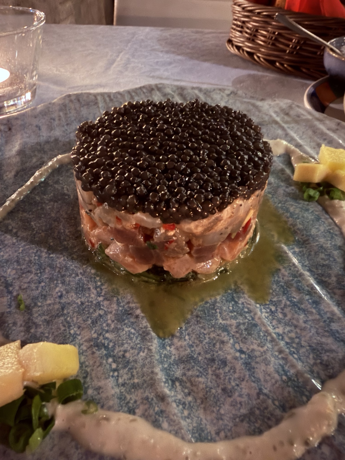 Salmon tartare finished with caviar by Chef Alexis